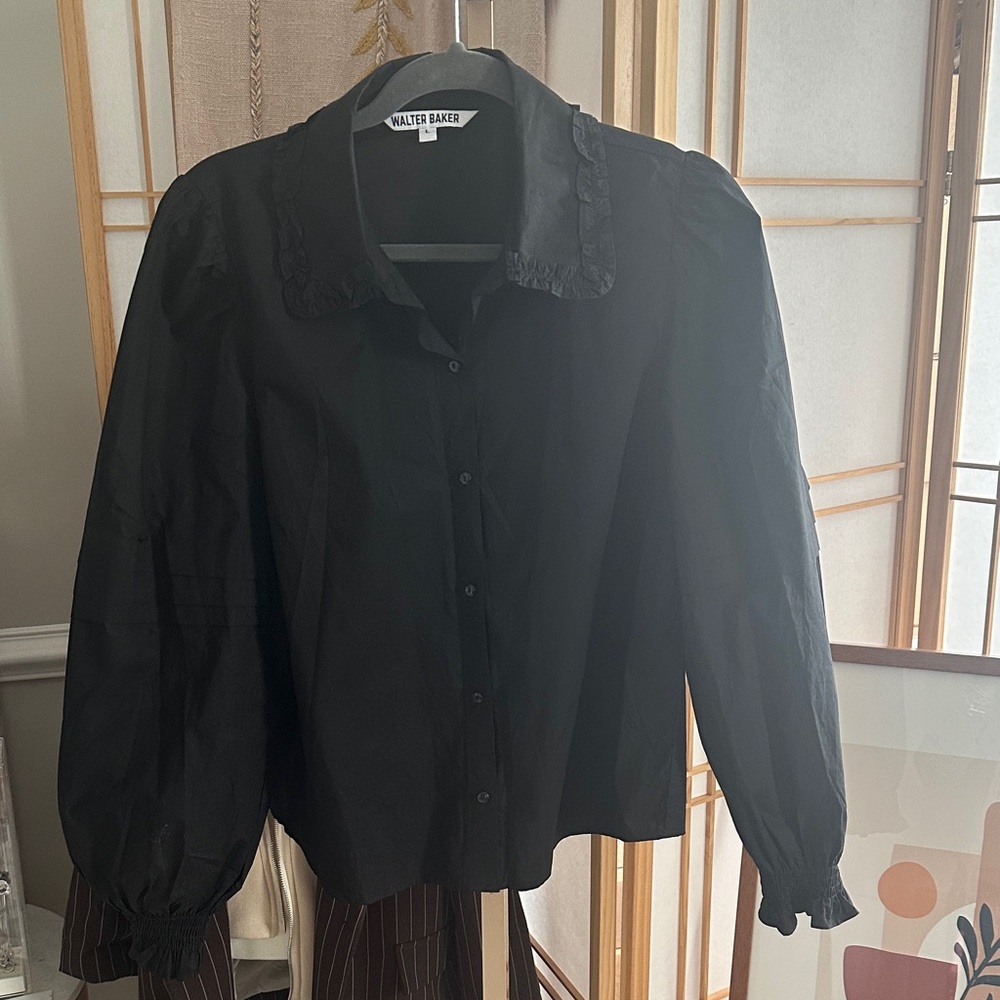 Walter Baker Black Lace-Collar Blouse